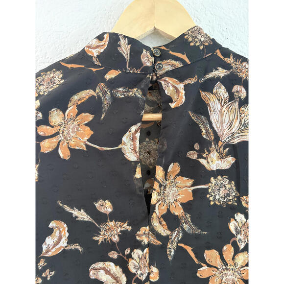Walter Baker XS Black Floral Long Sleeve Sheer Blouse - Picture 5 of 8